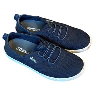 OluKai Boat Shoes Alapa Li No Tie Casual Slip On Beach Blue Kids Size 2 EU 34